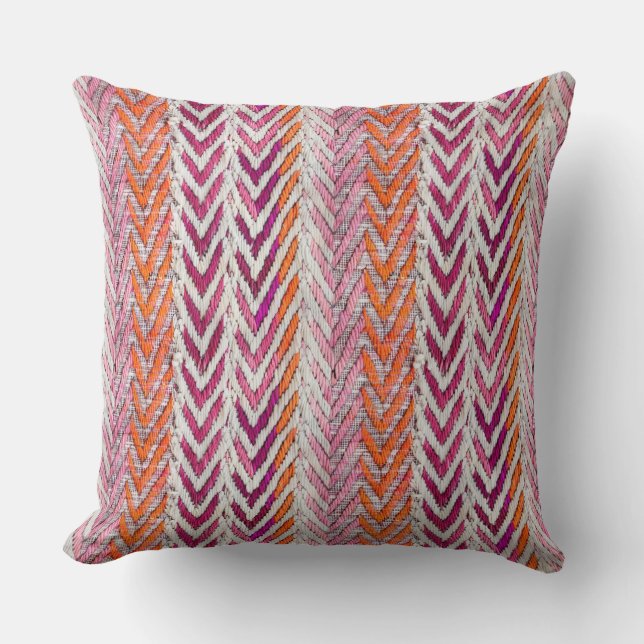 Chic pink orange cream chevron cushion (Front)