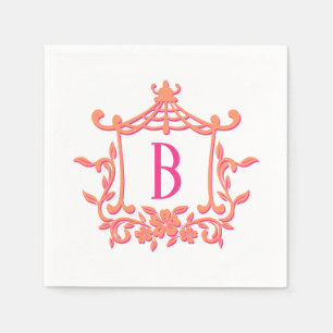 Chic Pink Orange Pagoda Frame Monogram Initial Napkin