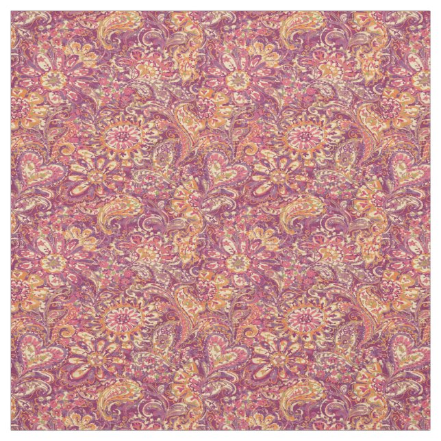 Chic Pink Orange Purple Floral Paisley Pattern Fabric (Swatch)