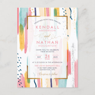 Chic Pink Painted Brush Strokes Chic Wedding Invitation Postcard