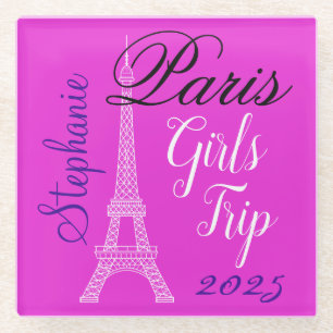 Chic Pink Paris Eiffel Tower Girls Trip Glass Coaster