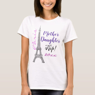 Chic Pink Paris Eiffel Tower Mother Daughter Trip T-Shirt