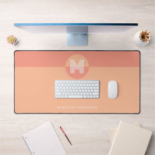Chic Pink Peach Geometric Modern Monogram Desk Mat