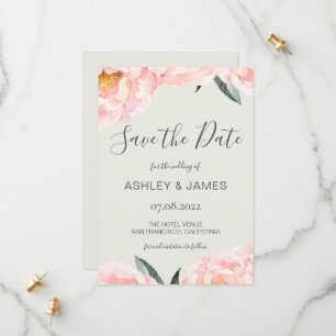 Chic Pink Peony Calligraphy Save the Date