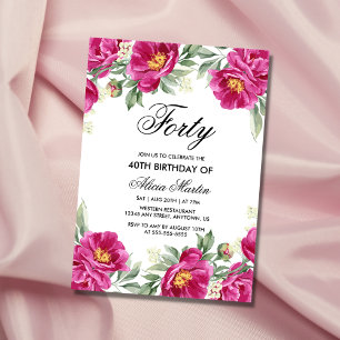 Chic Pink Peony Floral Greenery 40th Birthday  Invitation