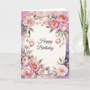 Chic Pink Peony Oval Frame Birthday Card