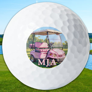 Chic Pink Personalised Golf Cart Custom Monogram  Balls