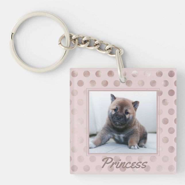 Chic Pink Pet Photo - Who's a Good Dog? Key Ring (Front)