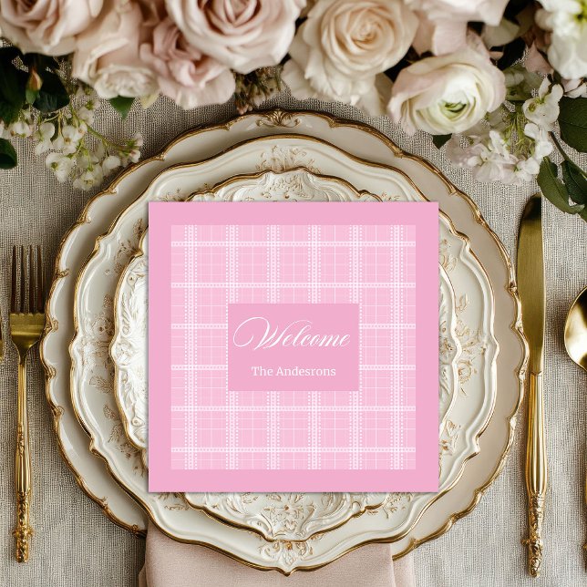 Chic Pink Plaid Napkins Personalised Table Decor (Chic Pink Plaid Napkins Personalized Table Decor)