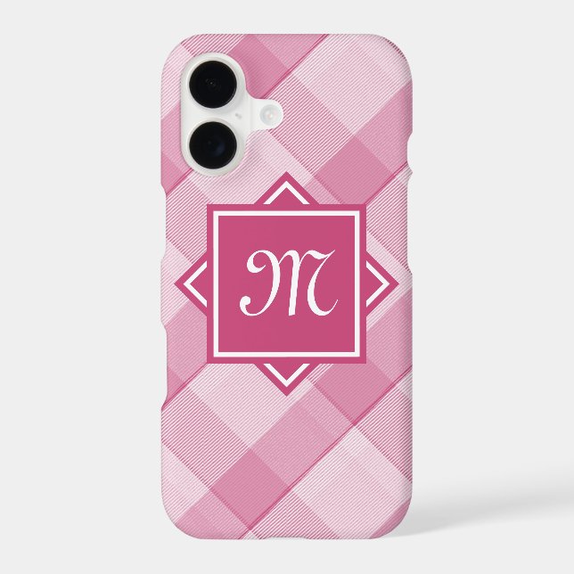 Chic Pink Plaid With Modern Diagonal Monogram (Back)