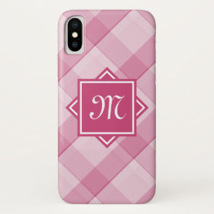 Chic Pink Plaid With Modern Diagonal Monogram iPhone X Case