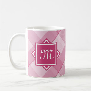 Chic Pink Plaid With Modern Diagonal Monogram Coffee Mug