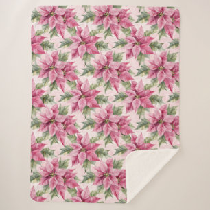 Chic Pink Poinsettia Flowers Christmas Sherpa Blanket