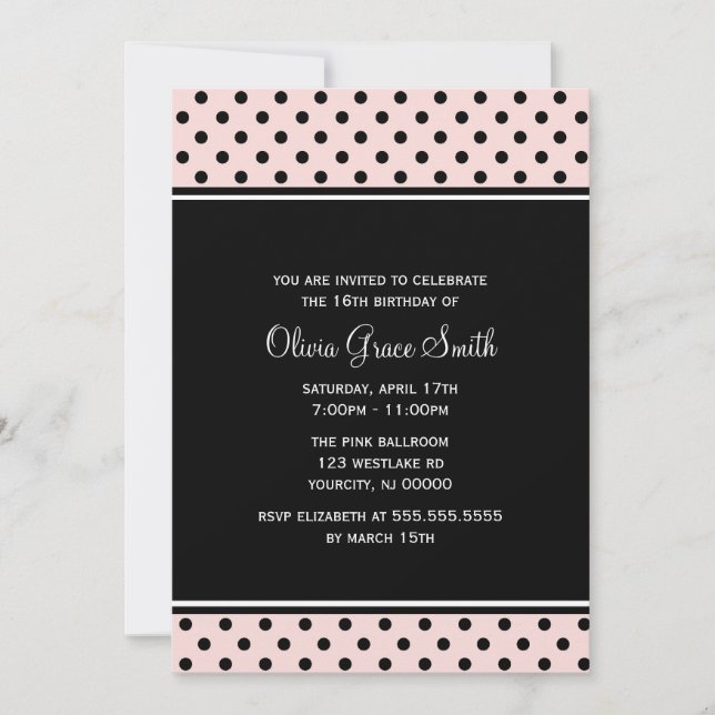 Chic Pink Polka Dots Invitation (Front)