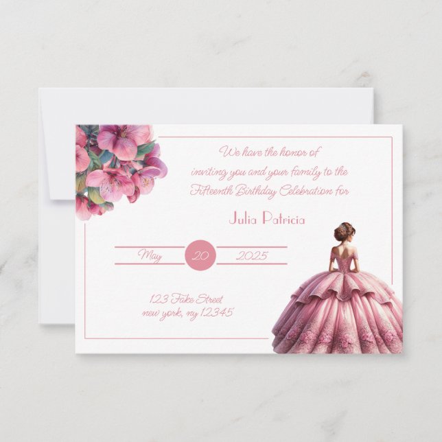 Chic Pink Princess Quinceañera Invitation (Front)