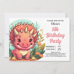 Chic Pink Printable Dinosaur Girl Birthday Invitation