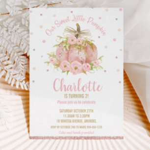 Chic Pink Pumpkin 1st Birthday Floral Girl Invitation