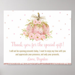 Chic Pink Pumpkin Birthday Won't Be Opening Gifts Poster