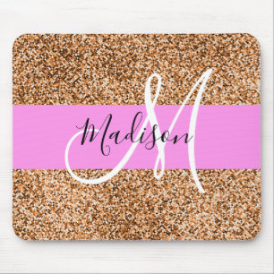 Chic Pink & Pumpkin Glitter Sparkles Monogram Name Mouse Pad