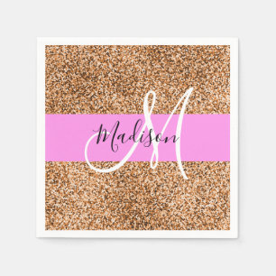 Chic Pink & Pumpkin Glitter Sparkles Monogram Name Napkin