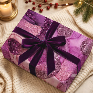 Chic Pink Purple Abstract Fluid Marble Pattern Wrapping Paper