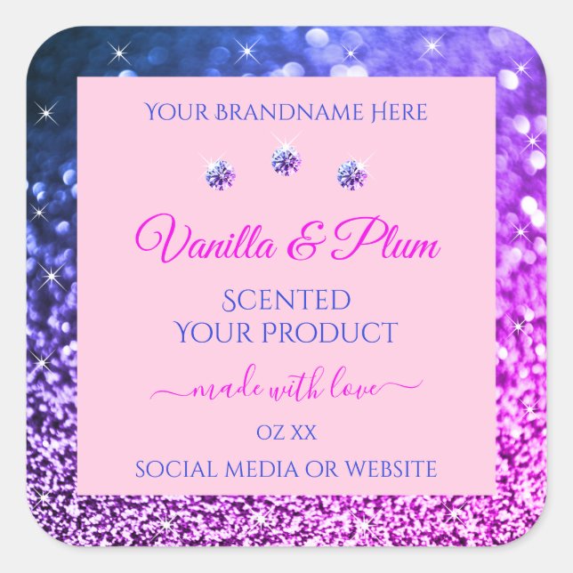 Chic Pink Purple Blue Ombre Glitter Product Labels (Front)
