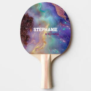 Chic Pink Purple Faux Gold Glitter Marble Monogram Ping Pong Paddle