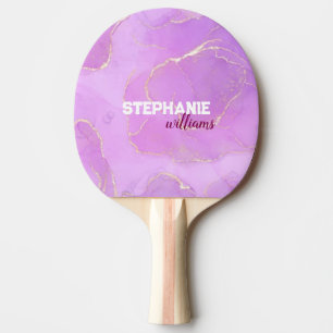 Chic Pink Purple Faux Gold Glitter Marble Monogram Ping Pong Paddle