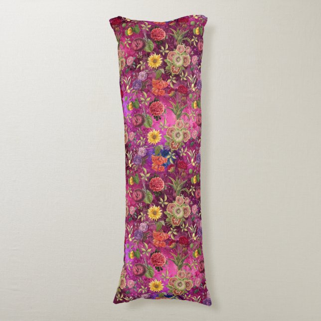 Chic pink purple flowers monogram floral pattern body cushion (Front Vertical)