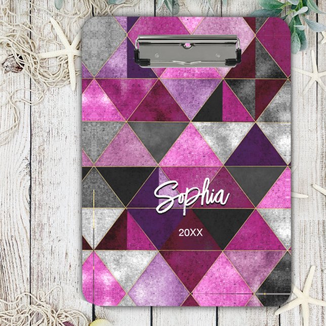 Chic pink purple grey geometric clipboard (Creator Uploaded)