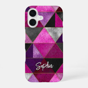 Chic pink purple grey geometric iPhone 16 case