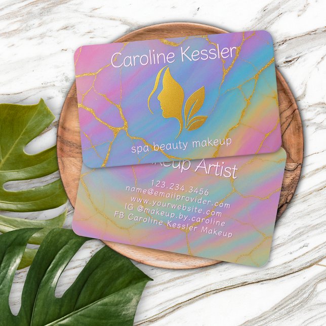 Chic Pink Purple Turquoise Teal Blue Gold Marbled Business Card (Creator Uploaded)