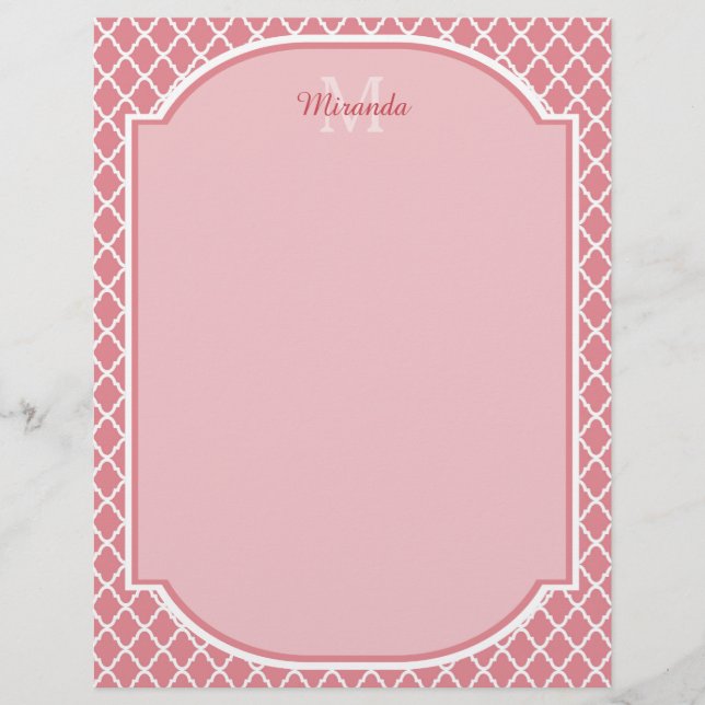 Chic Pink Quatrefoil Monogram With Name (Front)