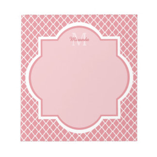 Chic Pink Quatrefoil Monogram With Name Notepad