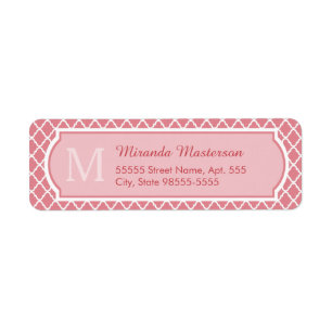 Chic Pink Quatrefoil Monogram With Name Return Address Label