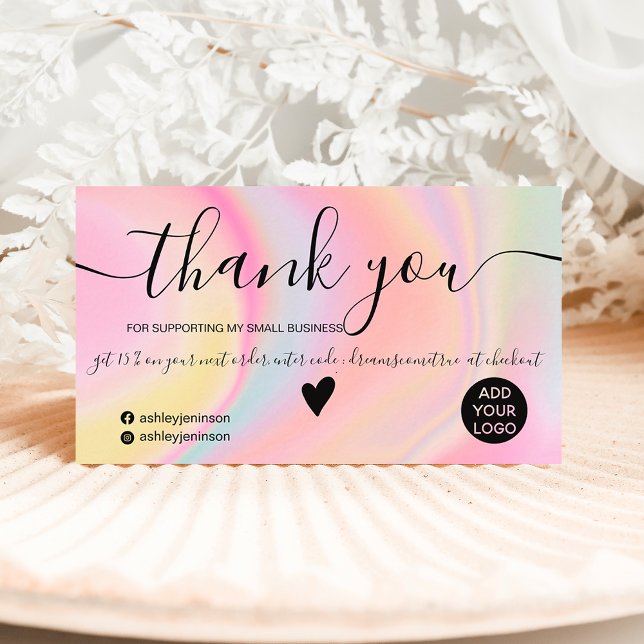 Chic pink rainbow unicorn marble order thank you business card (Creator Uploaded)