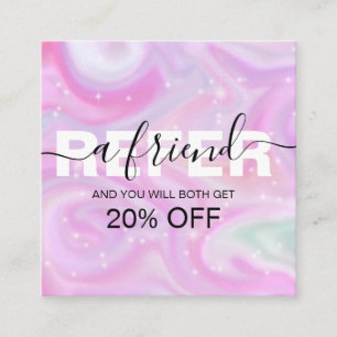 Chic pink rainbow unicorn marble  Referral Card