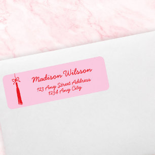 Chic Pink & Red Grad Tassel & Bow 2025 Graduation Return Address Label