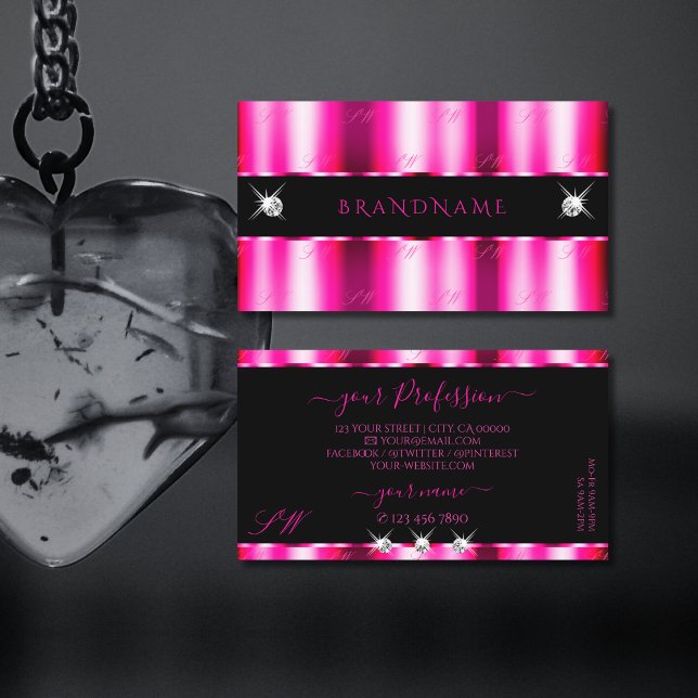 Chic Pink Red Ombre Black Sparkle Jewels Initials Business Card (Creator Uploaded)