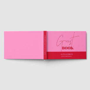 Chic Pink Red Script Birthday Thank you Guest Book