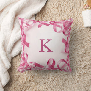 Chic Pink Ribbon Awareness Frame Monogrammed Cushion