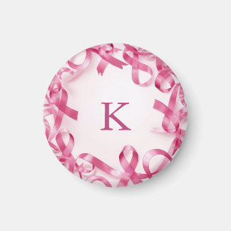 Chic Pink Ribbon Awareness Frame Monogrammed Magnet