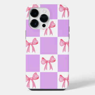 Chic Pink Ribbon Watercolor Checkered iPhone 13 Ca 14 Pro Max Case