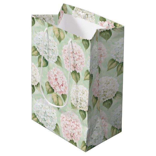 Chic Pink Romantic Blue White Floral Bridal Shower Medium Gift Bag (Front Angled)