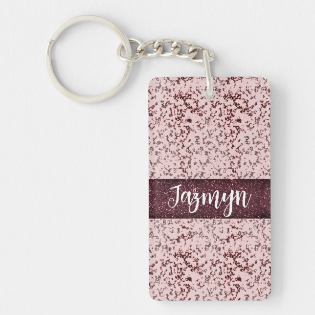 Chic Pink Rose Blush Glittery Marble Personalised Key Ring (Front)