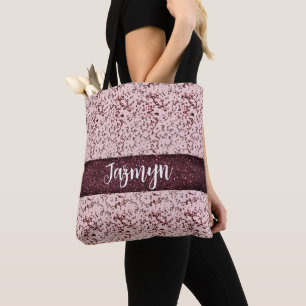 Chic Pink Rose Blush Glittery MarblePersonalized Tote Bag