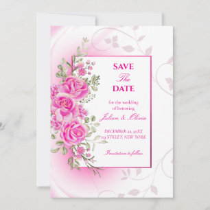 Chic Pink Rose Floral Wedding Invitation