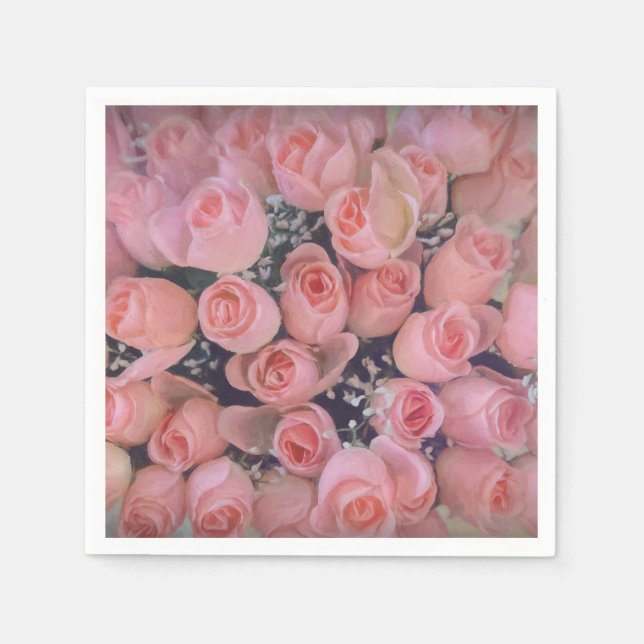Chic Pink Roses Bouquet Country Vintage Napkin (Front)