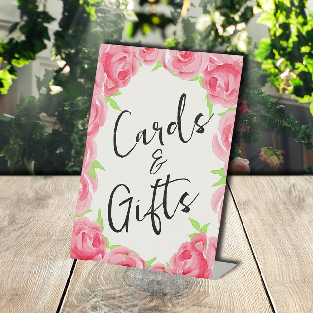 Chic Pink Roses Bridal Shower Cards and Gifts Pedestal Sign (Pink Roses Bridal Shower Cards and Gifts Pedestal Sign)