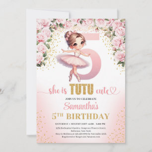 Chic pink roses gold ballerina girl 5th birthday invitation
